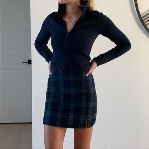 John Galt Brandy Melville Navy Quincy Zip Up Collared Top